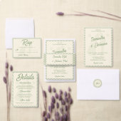 Modern Sage Green Stripe QR Code Wedding Details Informatiekaartje (Personaliseer de collectie van deze zelfstandige maker.)
