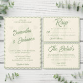 Modern Sage Green Wavy Stripe Wedding Details Informatiekaartje (Personaliseer de collectie van deze zelfstandige maker.)