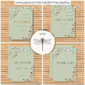 Modern Sage Green Wildflower Bouquet Dinner All In One Uitnodiging