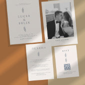 Minimalistische bladeren delicate bruiloft all in one uitnodiging