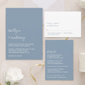 Modern Script Dusty Blue Minimalistic Wedding Kaart