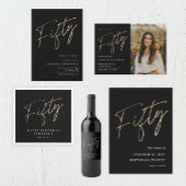 Minimalistisch Manuscript Black en Gold 50th Birth Kaart