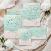 Modern Script Sand Hearts Beach Wedding RSVP Kaartje