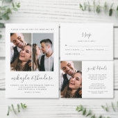 Zwart-wit Patroon Modern Script Wedding Menu (Personaliseer de collectie van deze zelfstandige maker.)