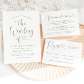 Modern Silver Heart Calligraphy Script Wedding Kaart