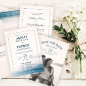 Blue Ocean Seaside Beach Bruiloft Save The Date Kaart