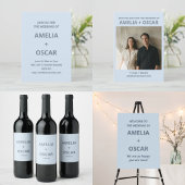 Bold Soft Blue Modern Wedding Names Date Custom Kartonnen Onderzetters