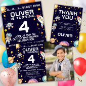 Space Rocket Ship Verjaardagsfeest Dankjewel Card Kaart