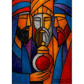 Modern Stained Glass Three Wise Men in English Tri-Blend Shirt