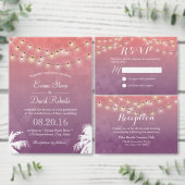 Modern Summer String Lights Paars Wedding Favor Ronde Sticker (Personaliseer de collectie van deze zelfstandige maker.)