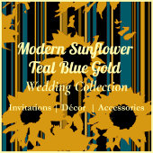 Sunflower Teal Blue Gold Modern Wedding Menu