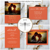 Modern Sunset Sinaasappel Script Minimal Wedding Bedankkaart