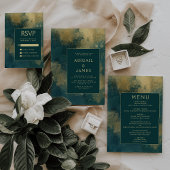 Moderne Abstracte Blauwgroen gouden bruiloft Save  Kaart