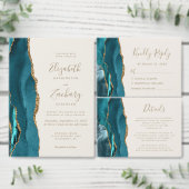 Agate Geode Script Teal Goud Ivoor Trouw Vierkante Sticker (Personaliseer de collectie van deze zelfstandige maker.)
