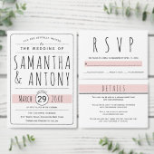 Trendy typografie blush roze trouwuitnodiging kaart (Personaliseer de collectie van deze zelfstandige maker.)