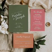 Bold Pink Modern Whimsical Wedding Details Informatiekaartje