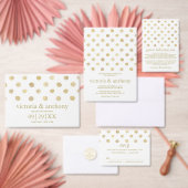 Moderne witte en goudpokken weddenschap ronde sticker (Personaliseer de collectie van deze zelfstandige maker.)