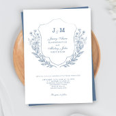 Dusty Blue Monogram Crest bruiloft uitnodiging
