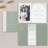 Crest Monogram Bord Taupe Huwelijksuitnodiging Kaart