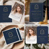 Budget Navy Blue Gold Crest Graduation Party
