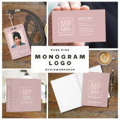 Elegant Roos Pink Square Monogram Logo checklist Notitieboek