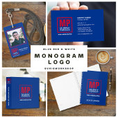 Modern Blue Red White Business Monogram Logo Grote Tote Bag