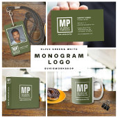 Aangepaste Eenvoudige Olive Green Monogram Busines Planner