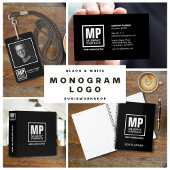 Modern Monogram Vierkant Logo Zwart Wit Foto Badge