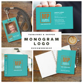 Modern Turquoise Copper Square Monogram Logo Foto Badge