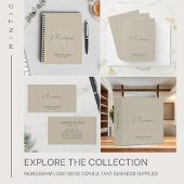 Moderne Monogram Logo QR Code Beige Consultant Visitekaartje