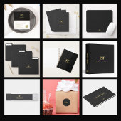 Monogram minimalistische zwart linnen gouden typog planner