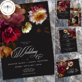 Moody Black Floral Painterly Red Burgundy Wedding Kaart