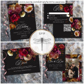 Moody Black Floral Painterly Red Burgundy Wedding Informatiekaartje