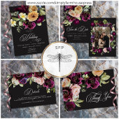 Moody Dark Floral Black Burgundy Romantic Save The Date
