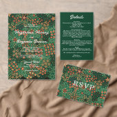 Bold Dark Green Red Floral Textile Pattern Wedding Ronde Sticker (Personaliseer de collectie van deze zelfstandige maker.)