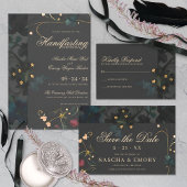 Donk Moody Floral Boho Grey Abstract Wedding Informatiekaartje