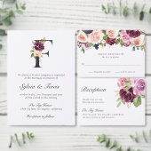 Paarse Plum Monogram Elegant Fall Wedding Uitnodigingen Wikkel (Personaliseer de collectie van deze zelfstandige maker.)