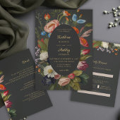 Moody Romantic Gothic Reds Floral Wedding Details Informatiekaartje