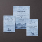 Bergpine Trees Blue Monogram Weddenschap Ronde Sticker (Personaliseer de collectie van deze zelfstandige maker.)