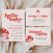Uitnodiging voor paddenstoelBaby shower | Rood en