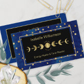 Celestial Stars Moon Phase Navy Blue Gold Visitekaartje
