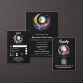 Maan sterren zwart magenta QR code register chic Informatiekaartje (Personaliseer de collectie van deze zelfstandige maker.)