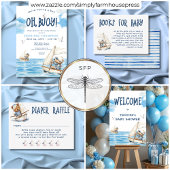 Nautical Boy Sailor Beren Boeken Stripe Baby showe Informatiekaartje