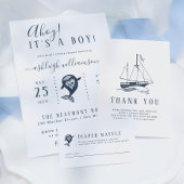 Nautical Baby shower Square Invitation Navy Ship Kaart