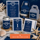 Nautical Navy Blue Tying Knot Stripes Bruiloft Kaart