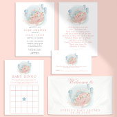 Roze walvis Jellyfish Baby shower Diaper Raffle Informatiekaartje