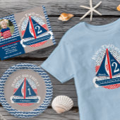 Rood wit en blauw nautische zeilboot verjaardag ronde sticker