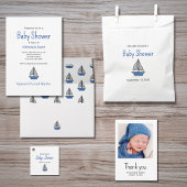 Nautical Blue Sailboat Cute Boy Baby Shower  Aankondigingskaart