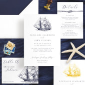 Elegante minimale nautische schip illustratie brui vellum uitnodigingen