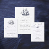 Elegante minimale nautische schip illustratie brui save the date